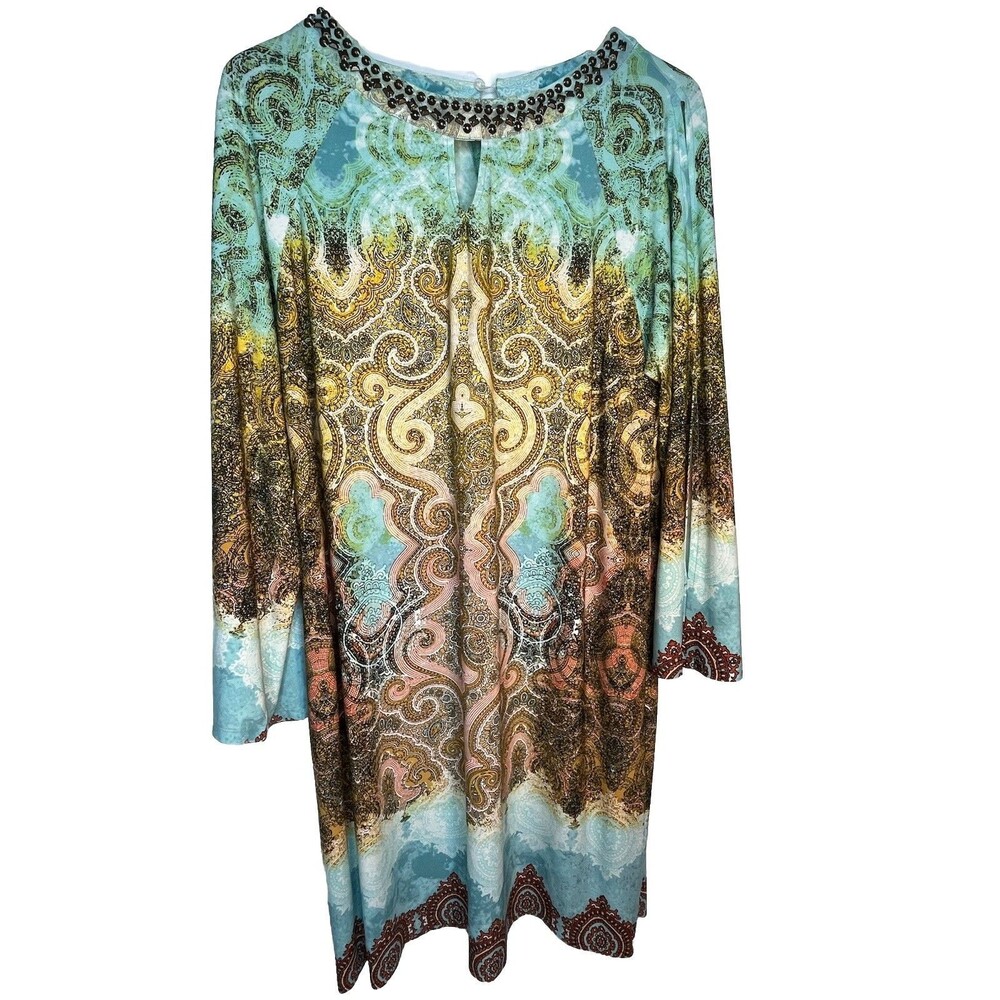 Chicos Beaded Boho Dress Sz 3 16 18 Xl Long sleeves (15)